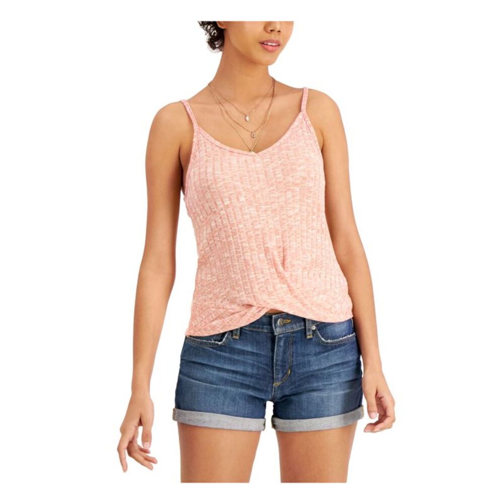 CRAVE FAME Womens Top Coral Spaghetti Strap V Neck Twist-hem Camisole Juniors XL
